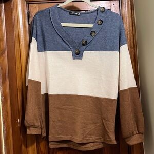 Color block waffle knit long sleeve
